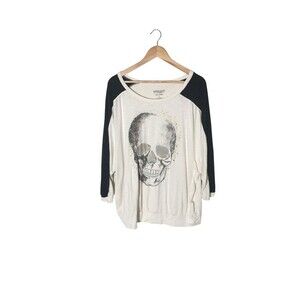 Torrid Shirt Women's Size 2X White Gold Skull Slub Jersey Cotton Blend